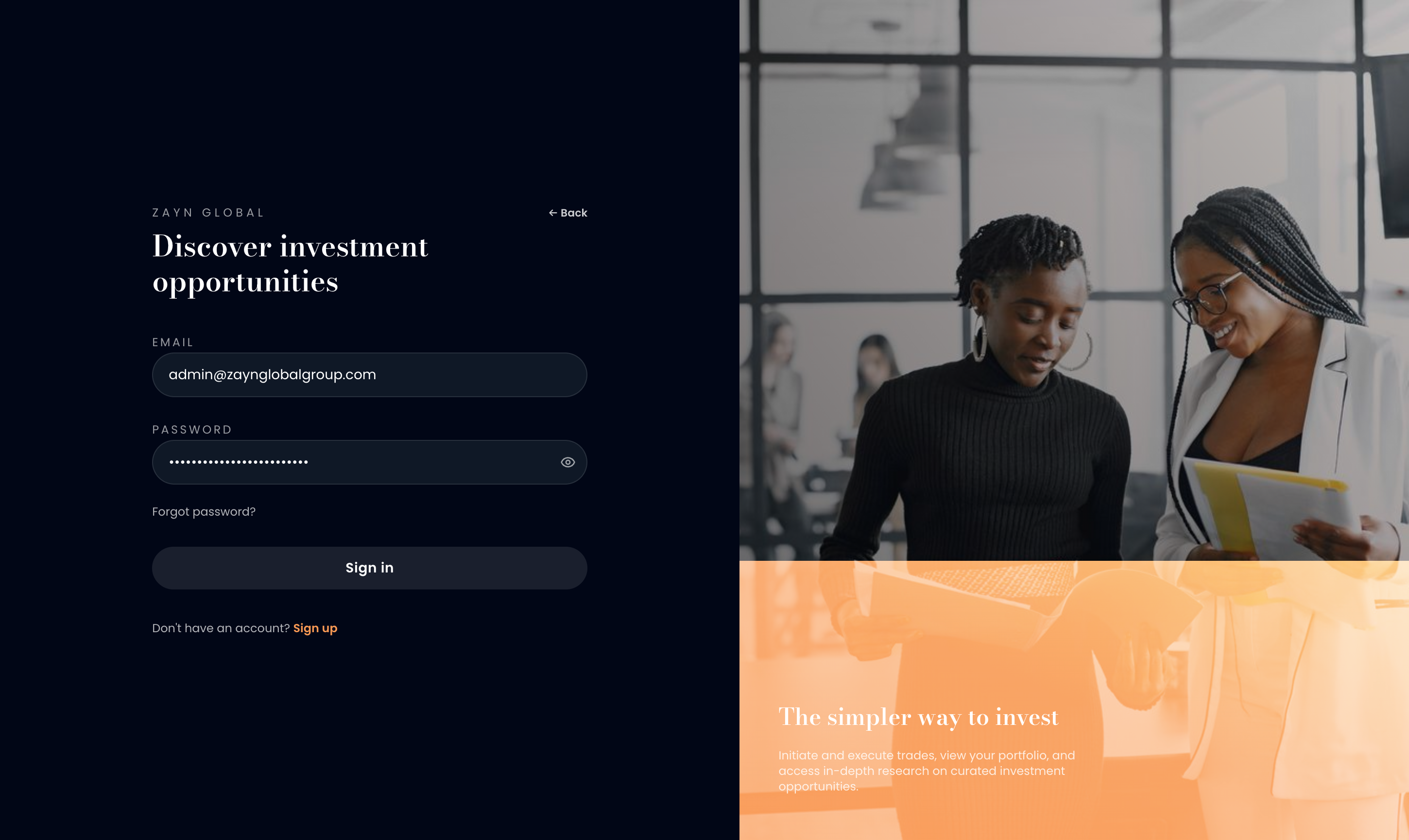 Zayn Admin Console dashboard screenshot
